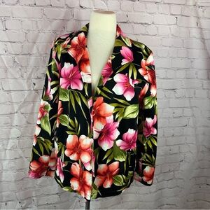 sunset cove tropical Floral Womens Jacket sz XL cotton blend beach island layer